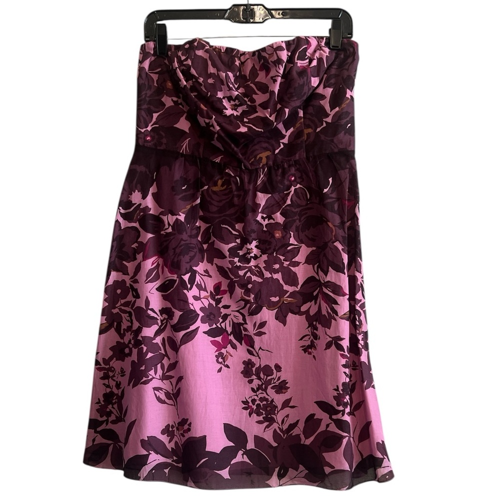 Cotton/Silk Blend The Limited Mauve, Pink and Purple Strapless Floral Dress 10